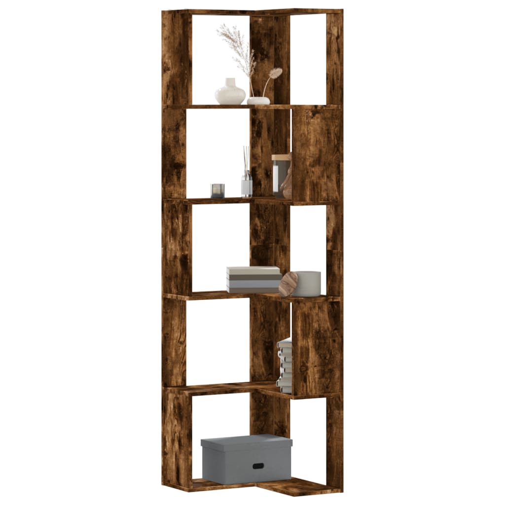 Boekenkast 5-laags hoek 50x50x179 cm bewerkt hout gerookt eiken is nu te koop bij PeponiXL, paradijselijk wonen!