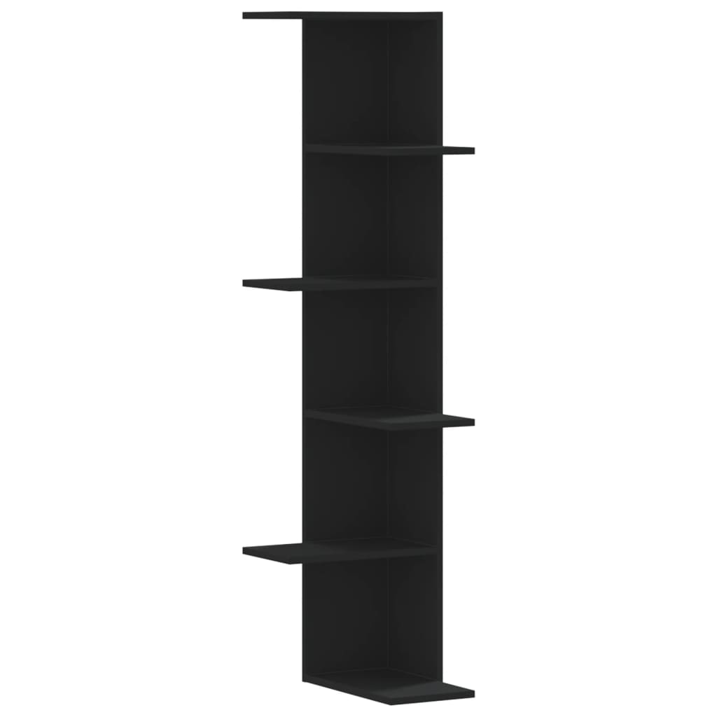 Hoekwandschap 36,5x36,5x140 cm bewerkt hout zwart is nu te koop bij PeponiXL, paradijselijk wonen!