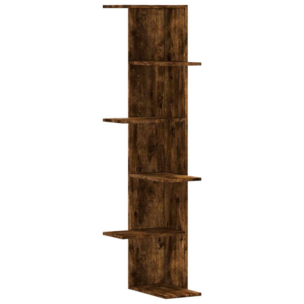 Hoekwandschap 36,5x36,5x140 cm bewerkt hout gerookt eikenkleur is nu te koop bij PeponiXL, paradijselijk wonen!