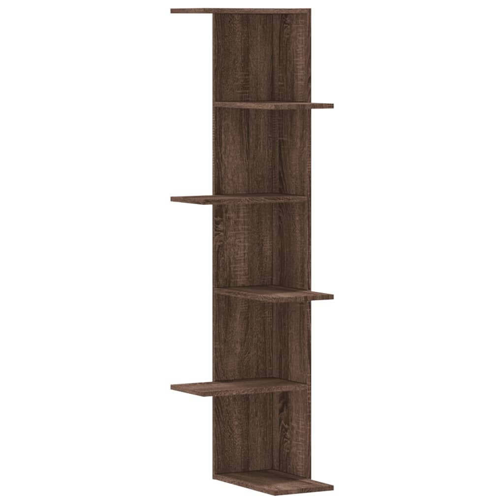 Hoekwandschap 36,5x36,5x140 cm bewerkt hout bruin eikenkleurig is nu te koop bij PeponiXL, paradijselijk wonen!