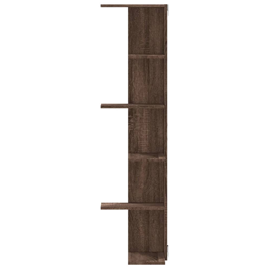 Hoekwandschap 36,5x36,5x140 cm bewerkt hout bruin eikenkleurig is nu te koop bij PeponiXL, paradijselijk wonen!