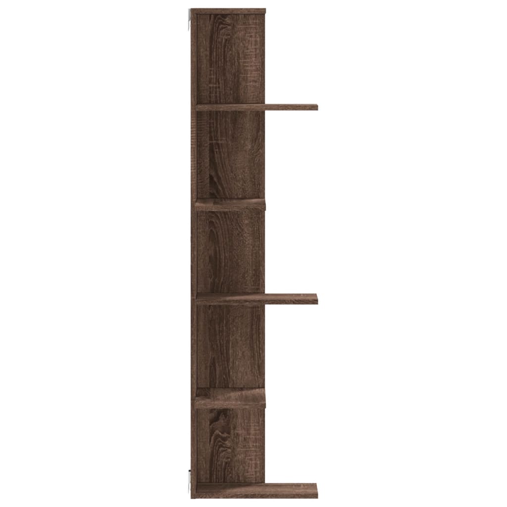 Hoekwandschap 36,5x36,5x140 cm bewerkt hout bruin eikenkleurig is nu te koop bij PeponiXL, paradijselijk wonen!