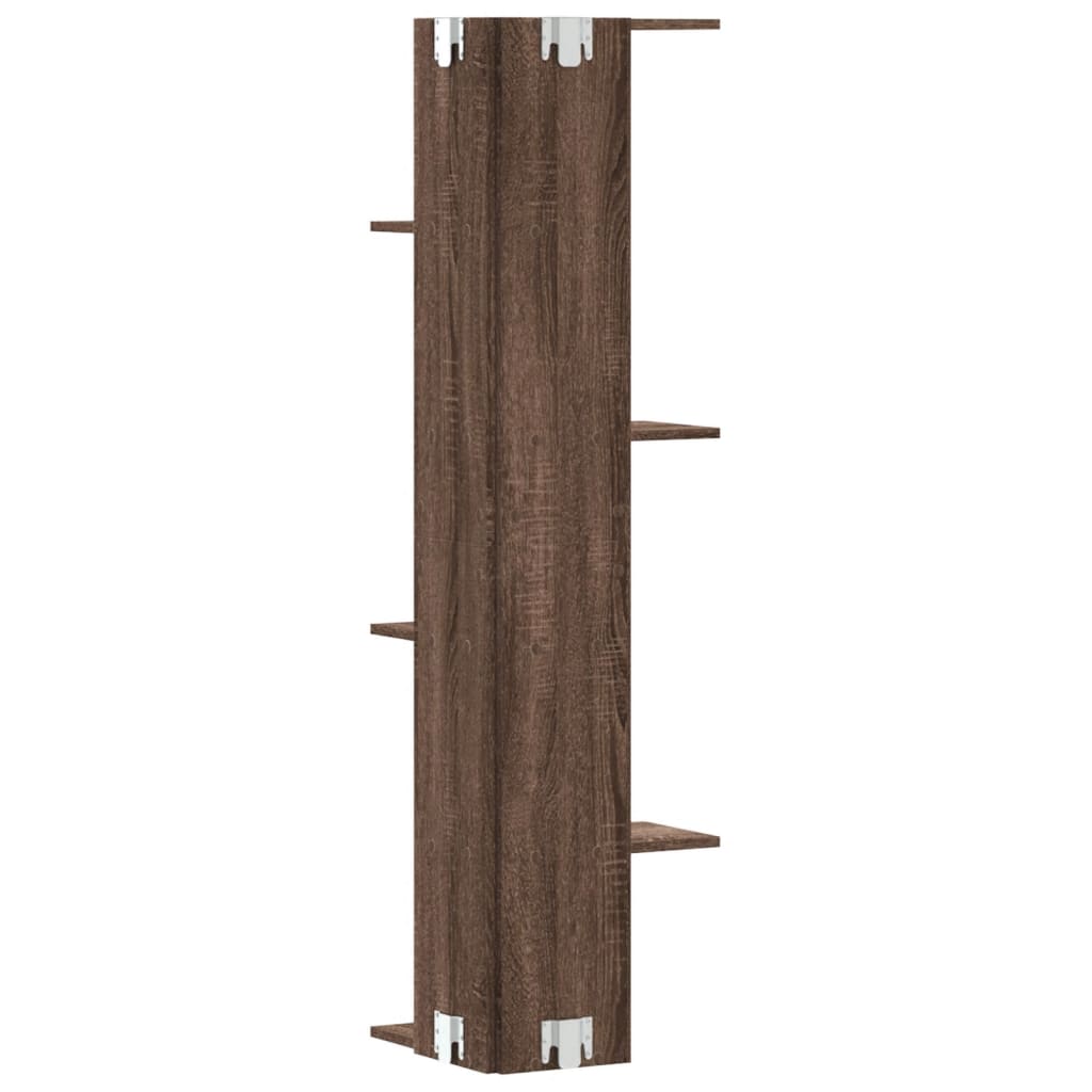 Hoekwandschap 36,5x36,5x140 cm bewerkt hout bruin eikenkleurig is nu te koop bij PeponiXL, paradijselijk wonen!