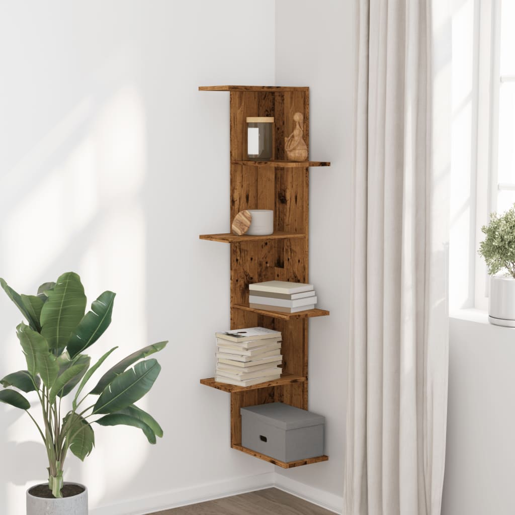 Hoekwandschap 36,5x36,5x140 cm bewerkt hout out houtkleurig is nu te koop bij PeponiXL, paradijselijk wonen!