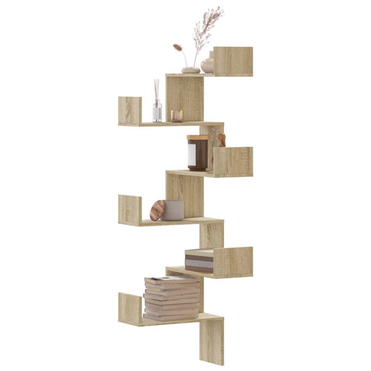 Hoekwandschap 45x45x147 cm bewerkt hout sonoma eikenkleurig is nu te koop bij PeponiXL, paradijselijk wonen!
