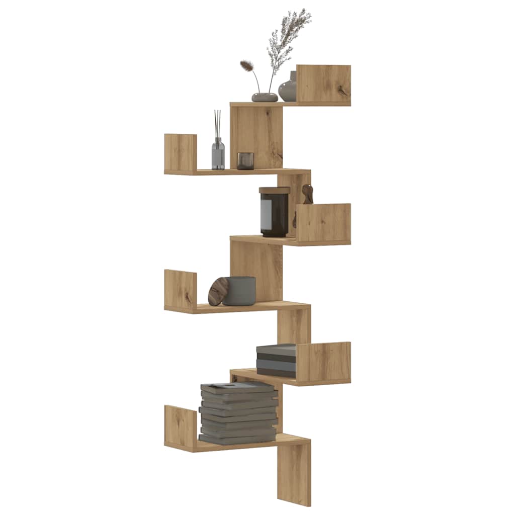 Hoekwandschap 45x45x147 cm bewerkt hout artisanaal eikenkleurig is nu te koop bij PeponiXL, paradijselijk wonen!