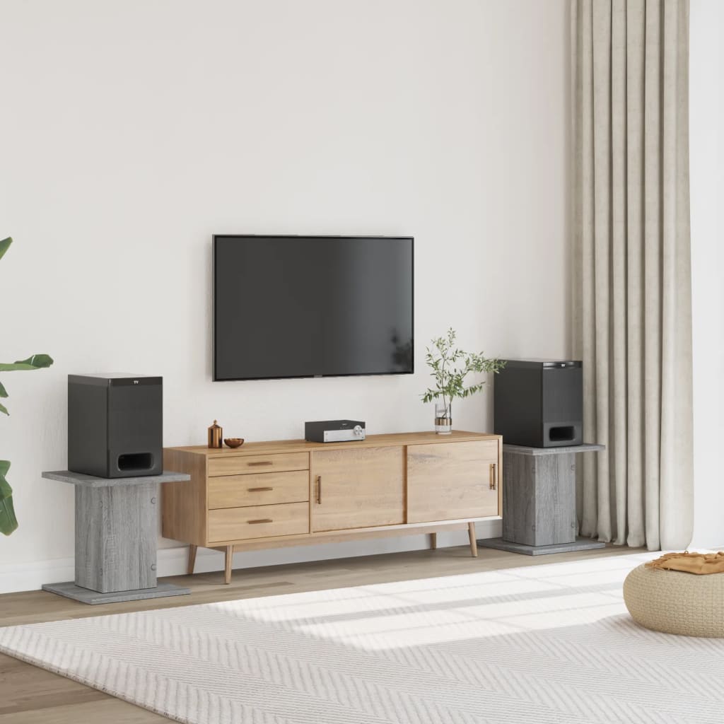 Speakerstandaards 2 st 30x30x40 cm bewerkt hout grijs sonoma is nu te koop bij PeponiXL, paradijselijk wonen!