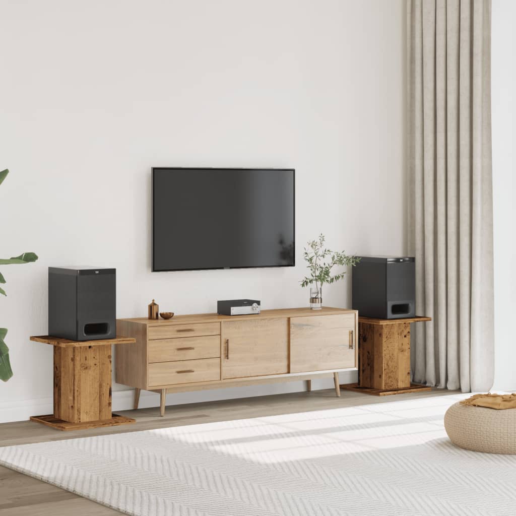 Speakerstandaards 2 st 30x30x40 cm bewerkt hout oud houtkleurig is nu te koop bij PeponiXL, paradijselijk wonen!