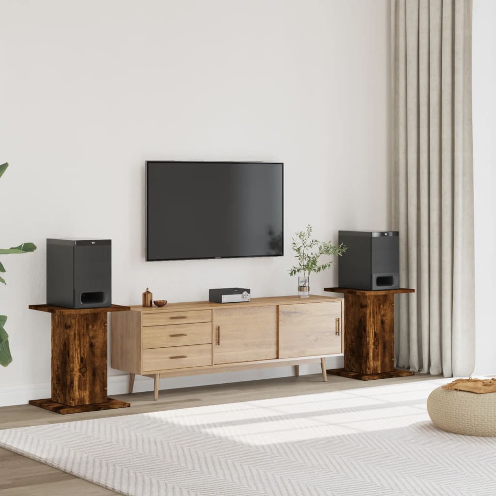 Speakerstandaards 2 st 30x30x60 cm bewerkt hout gerookt eiken is nu te koop bij PeponiXL, paradijselijk wonen!