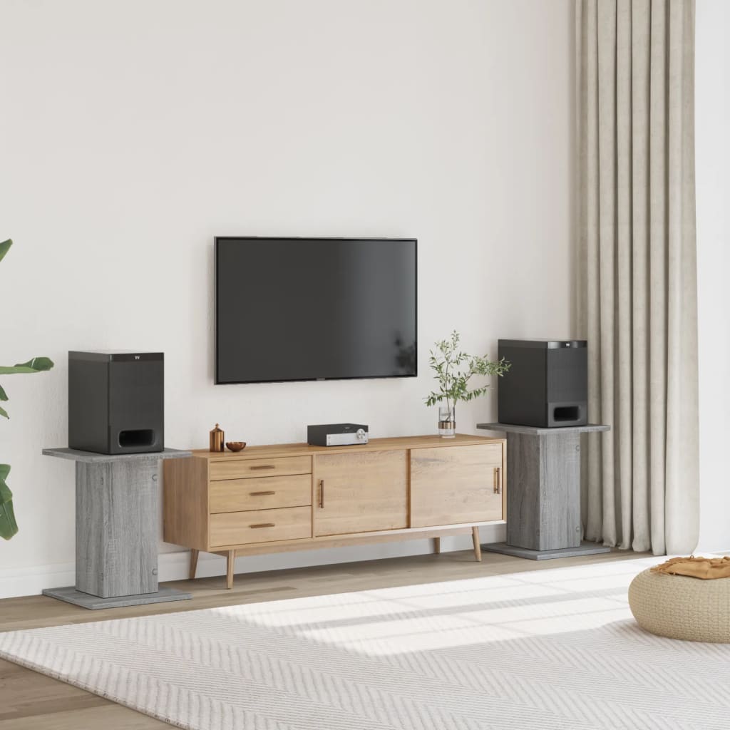 Speakerstandaards 2 st 30x30x60 cm bewerkt hout grijs sonoma is nu te koop bij PeponiXL, paradijselijk wonen!