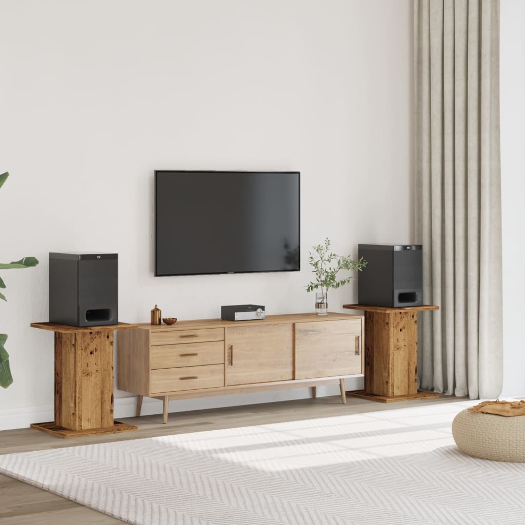 Speakerstandaards 2 st 30x30x60 cm bewerkt hout oud houtkleurig is nu te koop bij PeponiXL, paradijselijk wonen!