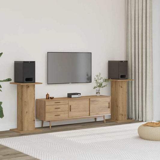 Speakerstandaards 2 st 30x30x60 cm hout artisanaal eikenkleurig is nu te koop bij PeponiXL, paradijselijk wonen!