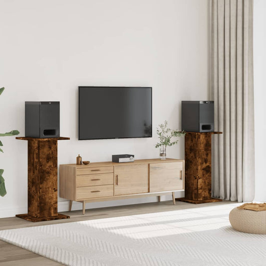 Speakerstandaards 2 st 30x30x80 cm bewerkt hout gerookt eiken is nu te koop bij PeponiXL, paradijselijk wonen!