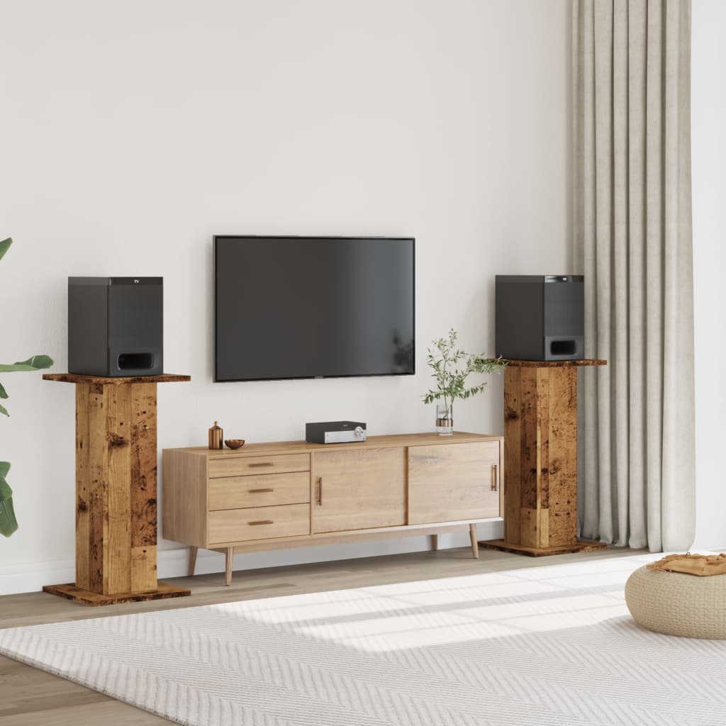 Speakerstandaards 2 st 30x30x80 cm bewerkt hout oud houtkleurig is nu te koop bij PeponiXL, paradijselijk wonen!