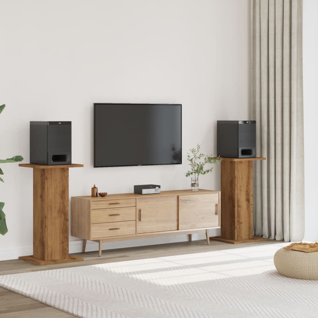 Speakerstandaards 2 st 30x30x80 cm hout artisanaal eikenkleurig is nu te koop bij PeponiXL, paradijselijk wonen!