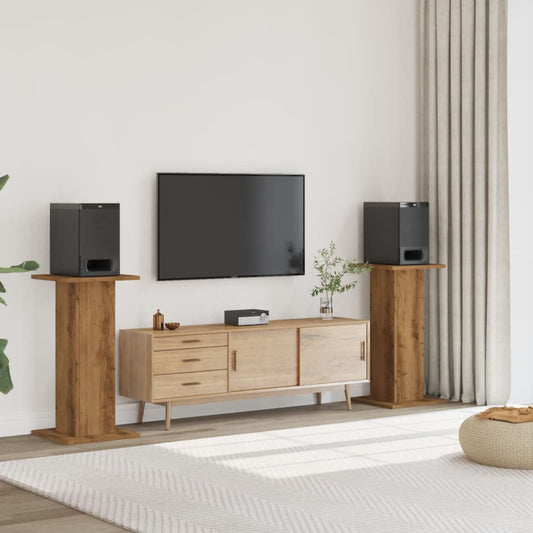 Speakerstandaards 2 st 30x30x80 cm hout artisanaal eikenkleurig is nu te koop bij PeponiXL, paradijselijk wonen!