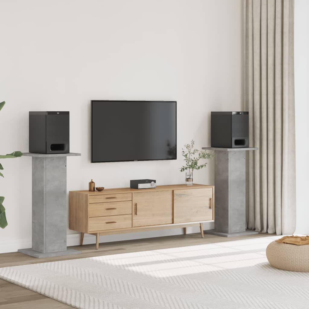 Speakerstandaards 2 st 30x30x95 cm bewerkt hout betongrijs is nu te koop bij PeponiXL, paradijselijk wonen!