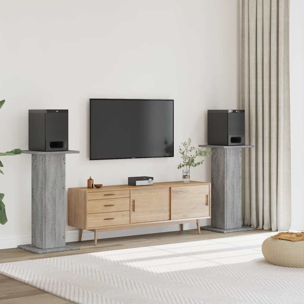 Speakerstandaards 2 st 30x30x80 cm bewerkt hout betongrijs