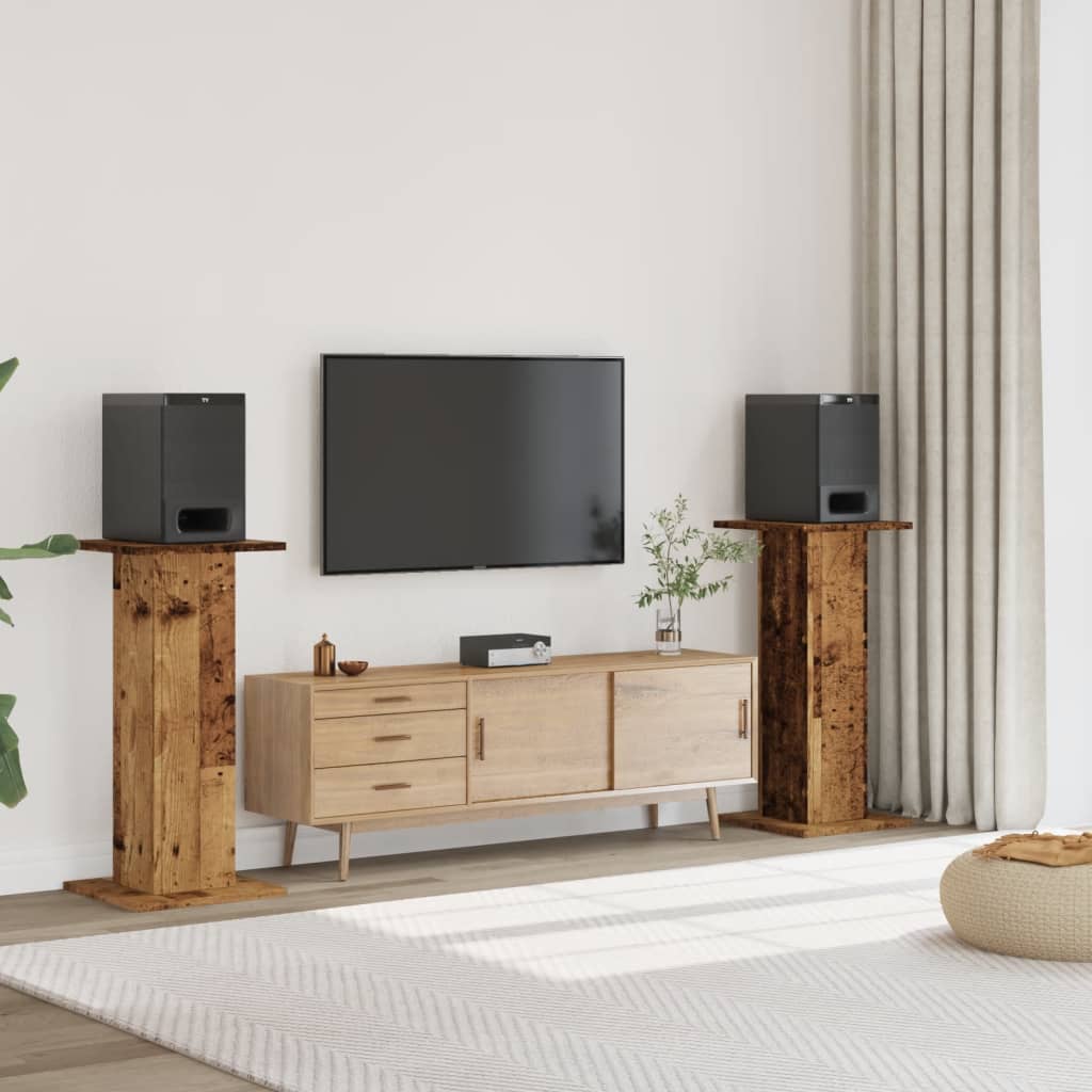 Speakerstandaards 2 st 30x30x95 cm bewerkt hout oud houtkleurig is nu te koop bij PeponiXL, paradijselijk wonen!