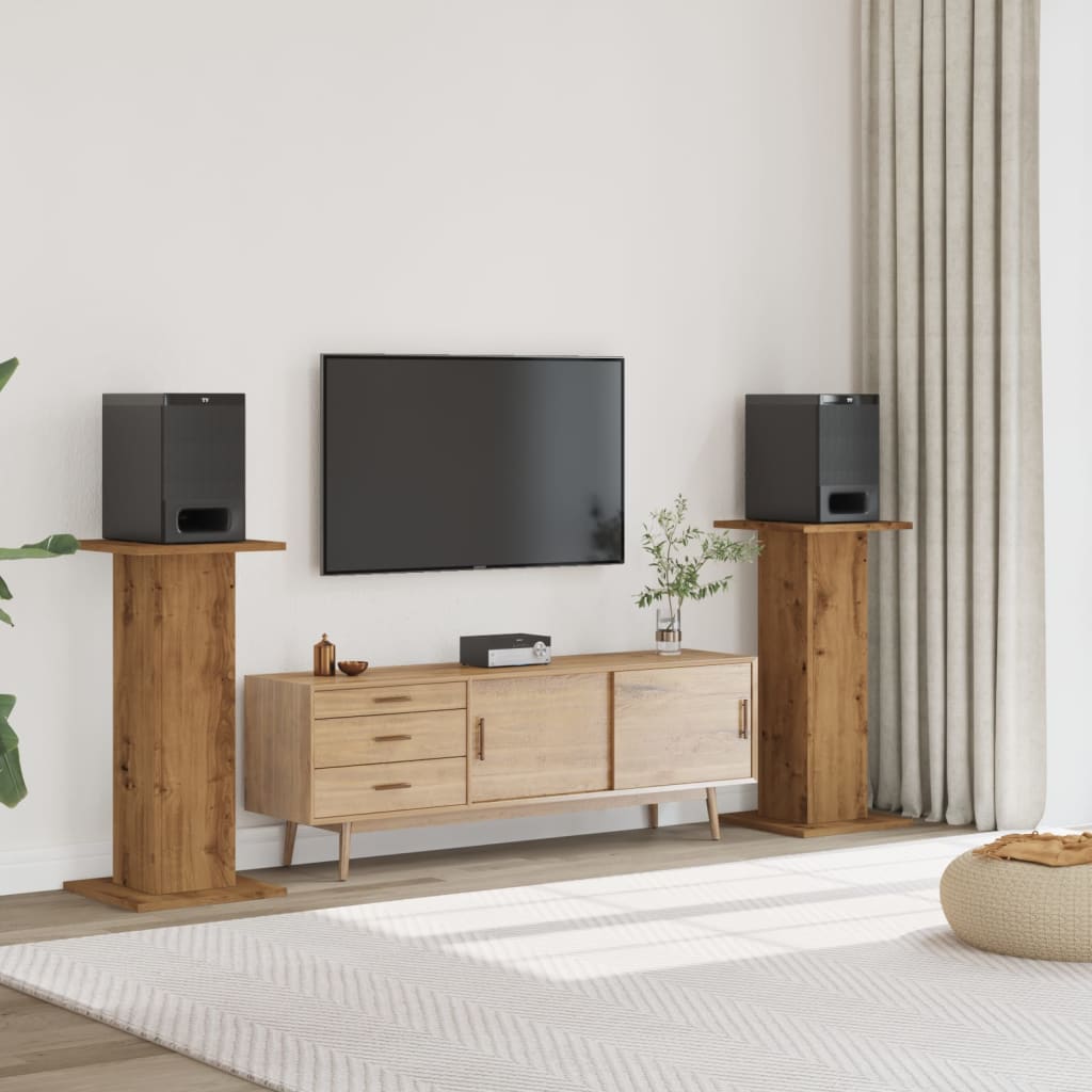 Speakerstandaards 2 st 30x30x95 cm hout artisanaal eikenkleurig is nu te koop bij PeponiXL, paradijselijk wonen!