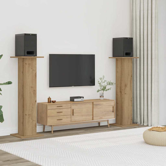 Speakerstandaards 2 st 30x30x95 cm hout artisanaal eikenkleurig is nu te koop bij PeponiXL, paradijselijk wonen!