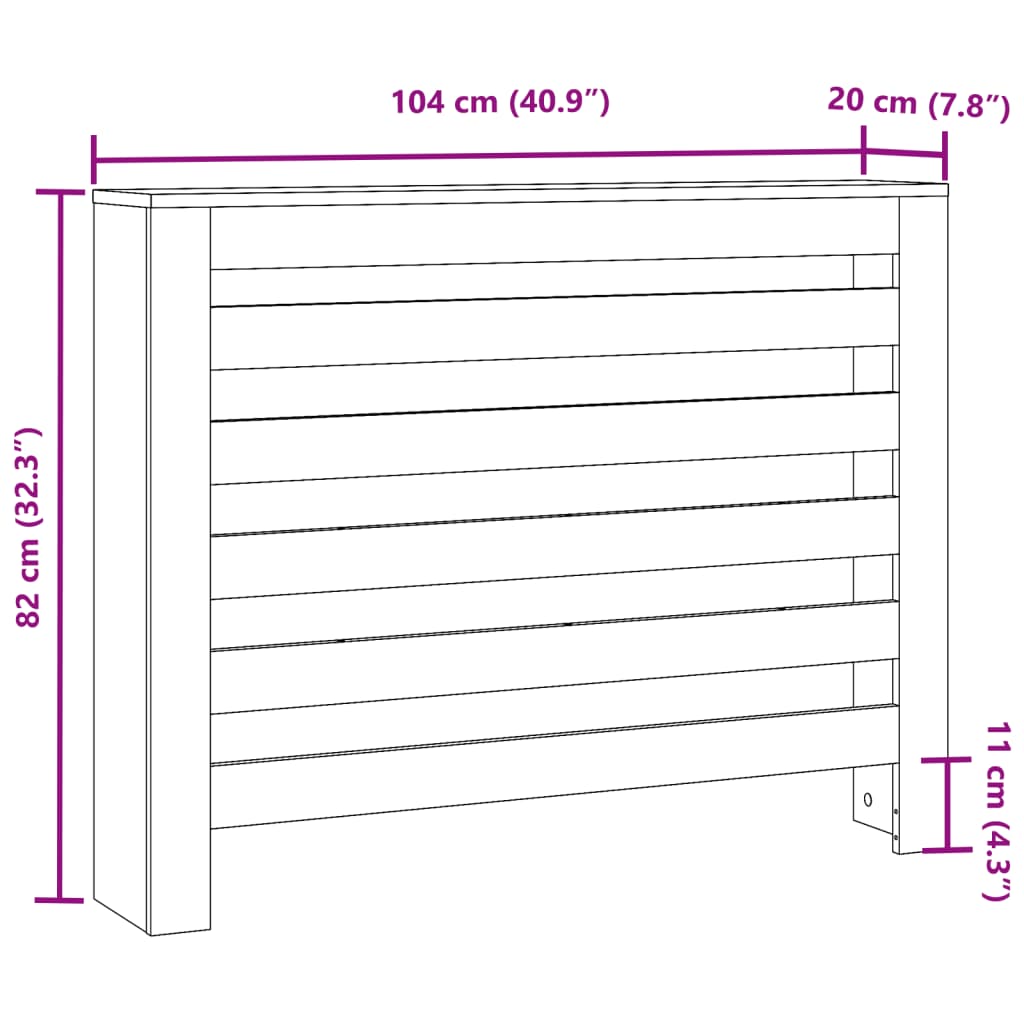 Radiatorombouw 104x20x82 cm bewerkt hout grijs sonoma eiken is nu te koop bij PeponiXL, paradijselijk wonen!