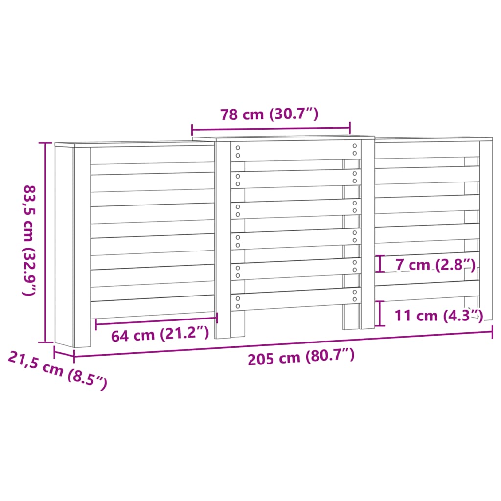 Radiatorombouw 205x21,5x83,5 cm bewerkt hout grijs sonoma eiken is nu te koop bij PeponiXL, paradijselijk wonen!