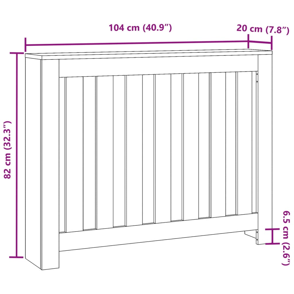 Radiatorombouw 104x20x82 cm bewerkt hout grijs sonoma eiken is nu te koop bij PeponiXL, paradijselijk wonen!