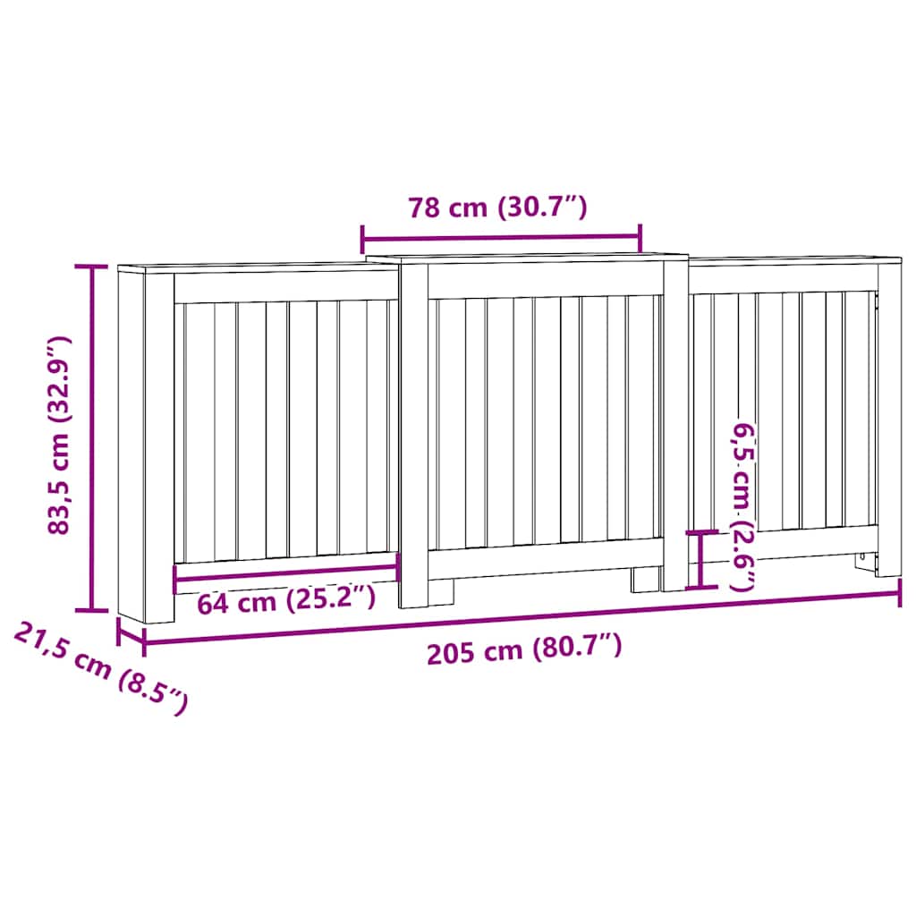Radiatorombouw 205x21,5x83,5 cm bewerkt hout zwart is nu te koop bij PeponiXL, paradijselijk wonen!