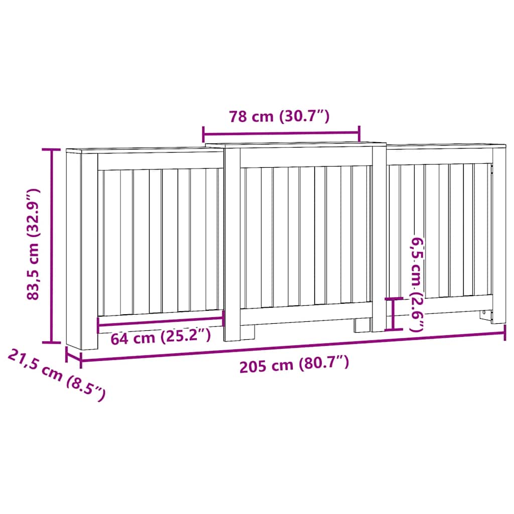 Radiatorombouw 205x21,5x83,5 cm bewerkt hout sonoma eikenkleur is nu te koop bij PeponiXL, paradijselijk wonen!