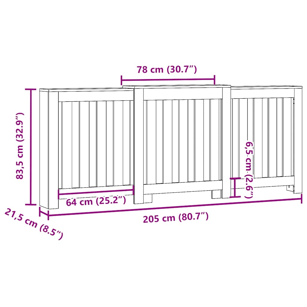 Radiatorombouw 205x21,5x83,5 cm bewerkt hout betongrijs is nu te koop bij PeponiXL, paradijselijk wonen!