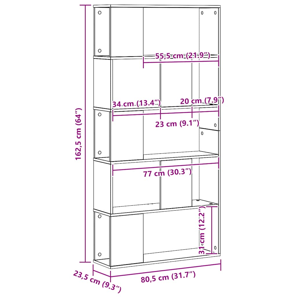Boekenkast 5-laags 80,5x23,5x162,5 cm hout artisanaal eiken is nu te koop bij PeponiXL, paradijselijk wonen!