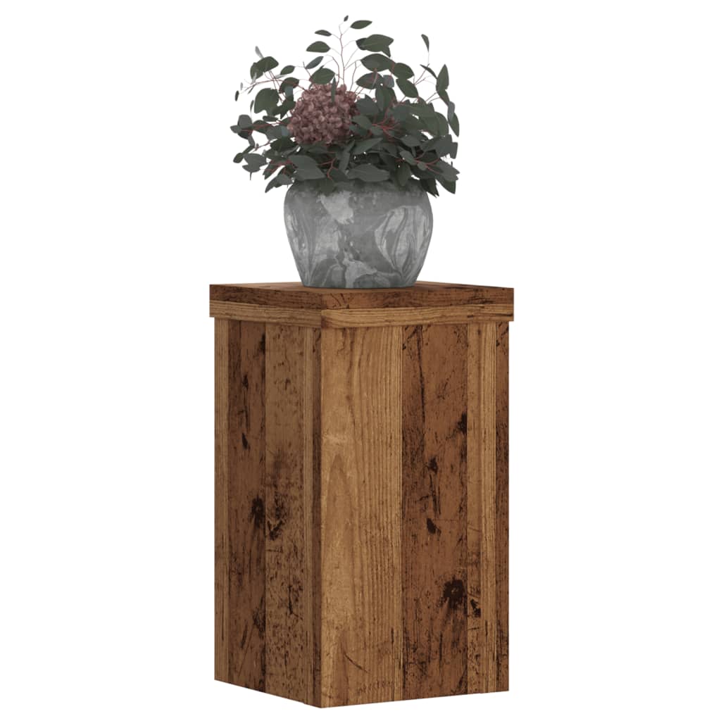 Plantenstandaards 2 st 10x10x18 cm bewerkt hout oud houtkleurig is nu te koop bij PeponiXL, paradijselijk wonen!