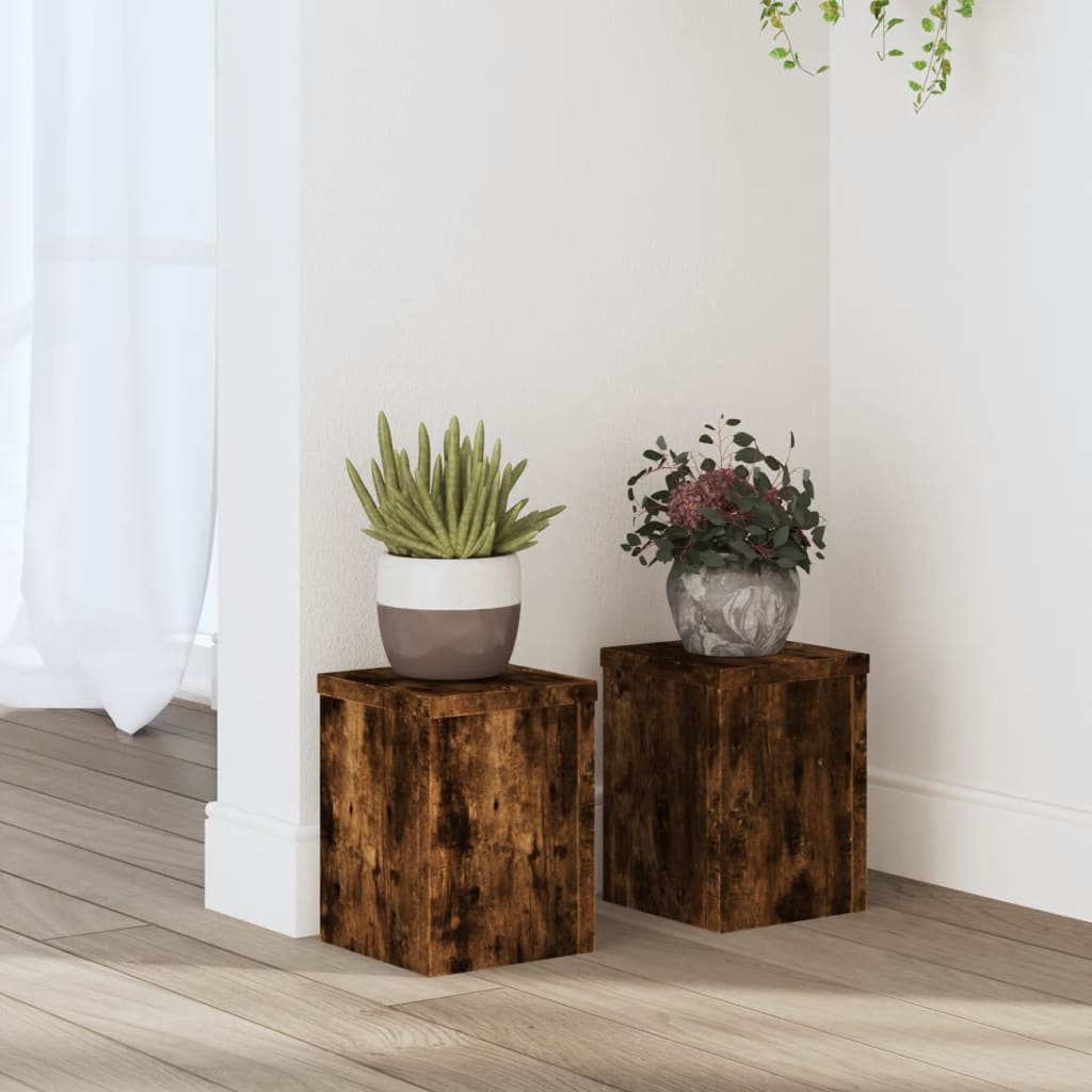 Plantenstandaards 2 st 15x15x20 cm bewerkt hout gerookt eiken is nu te koop bij PeponiXL, paradijselijk wonen!