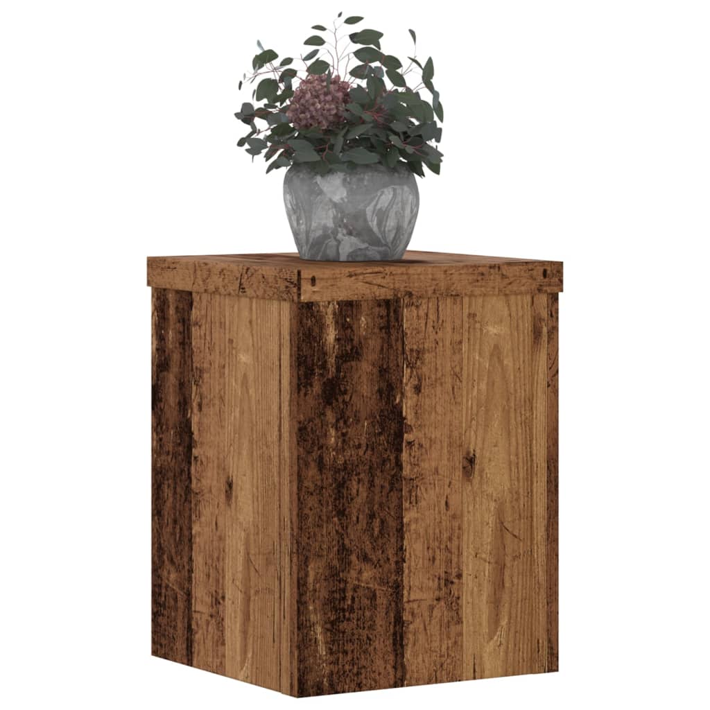 Plantenstandaards 2 st 15x15x20 cm bewerkt hout oud houtkleurig is nu te koop bij PeponiXL, paradijselijk wonen!