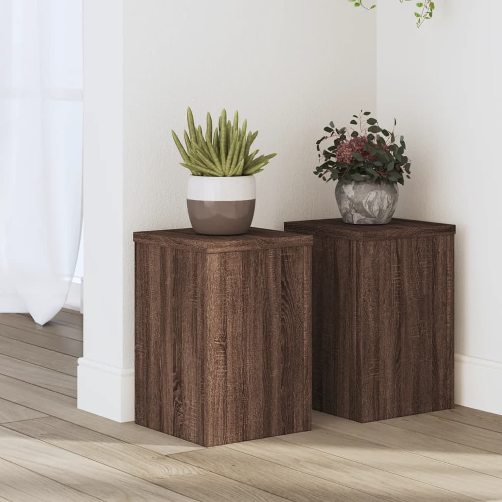 Plantenstandaards 2 st 20x20x30 cm bewerkt hout bruin eiken is nu te koop bij PeponiXL, paradijselijk wonen!