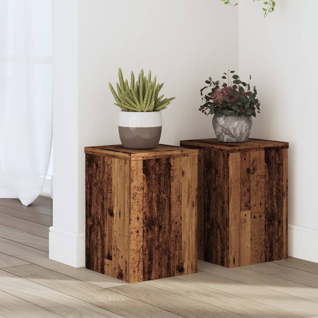 Plantenstandaards 2 st 20x20x30 cm bewerkt hout oud houtkleurig is nu te koop bij PeponiXL, paradijselijk wonen!