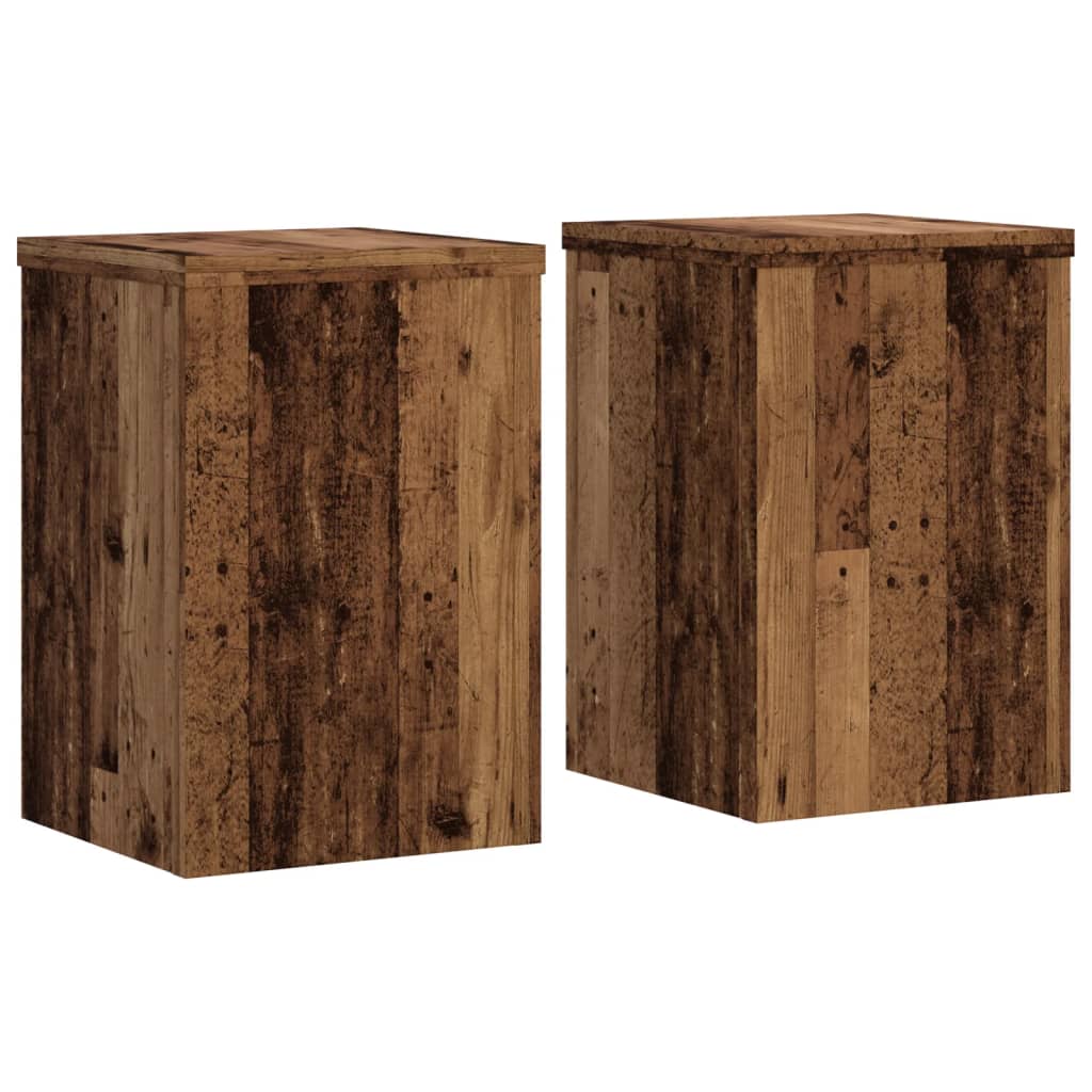 Plantenstandaards 2 st 25x25x35 cm bewerkt hout oud houtkleurig is nu te koop bij PeponiXL, paradijselijk wonen!