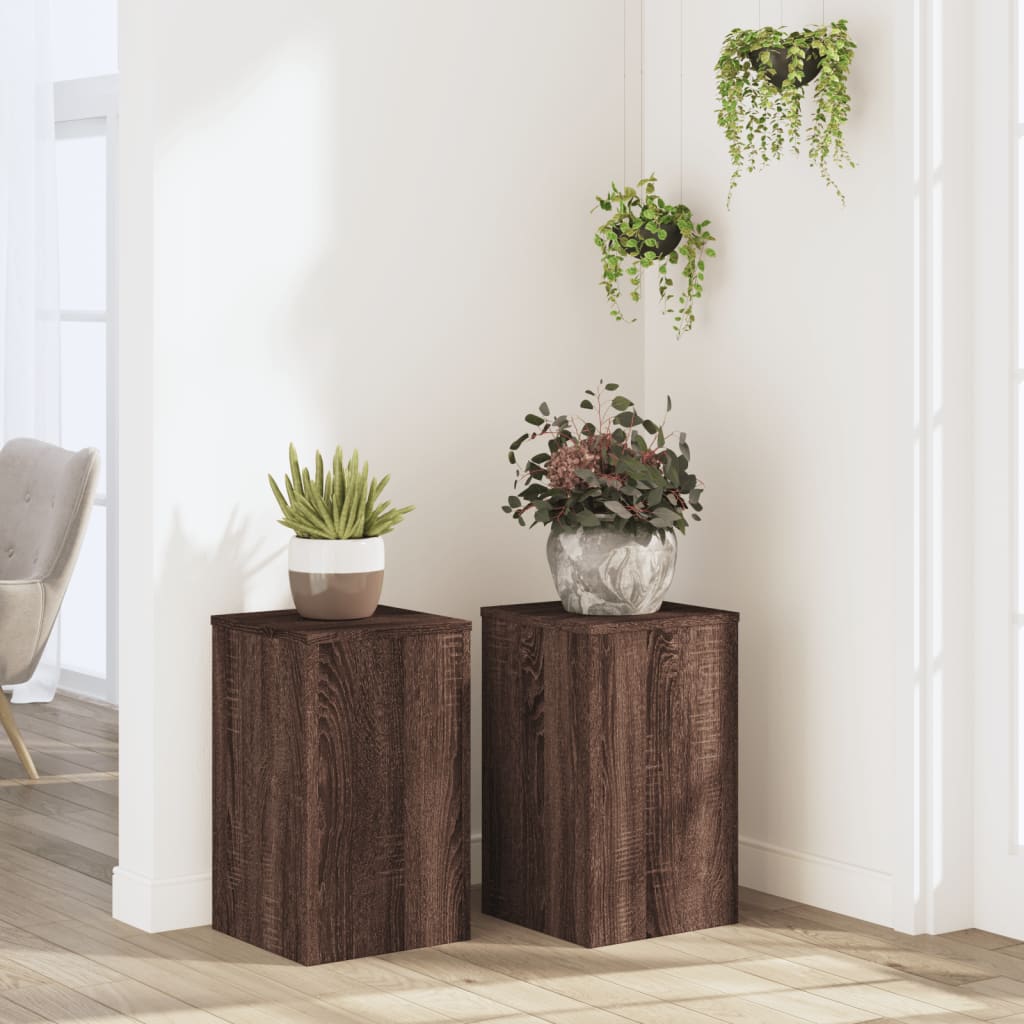 Plantenstandaards 2 st 30x30x50 cm bewerkt hout bruin eiken is nu te koop bij PeponiXL, paradijselijk wonen!