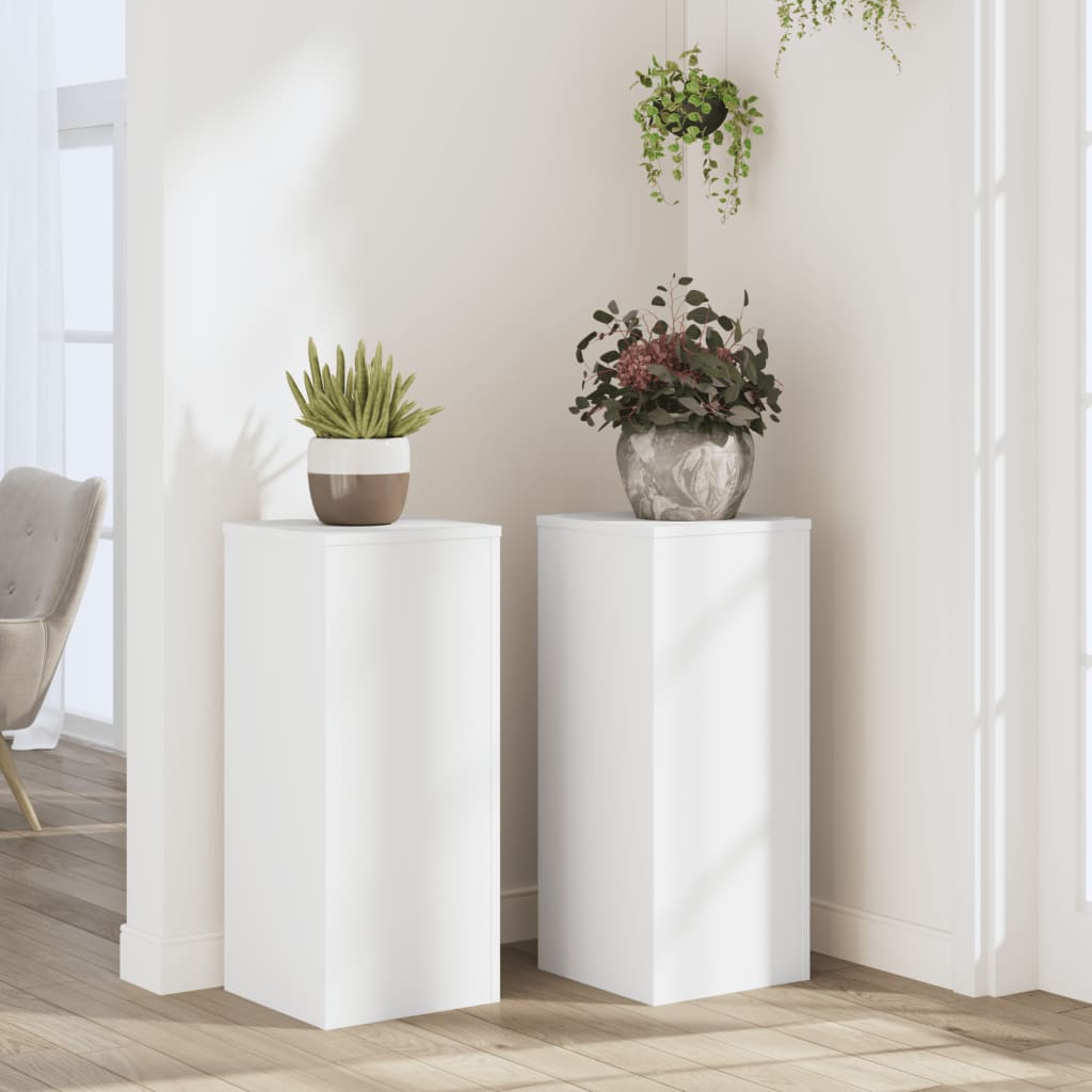 Plantenstandaards 2 st 30x30x70 cm bewerkt hout wit is nu te koop bij PeponiXL, paradijselijk wonen!