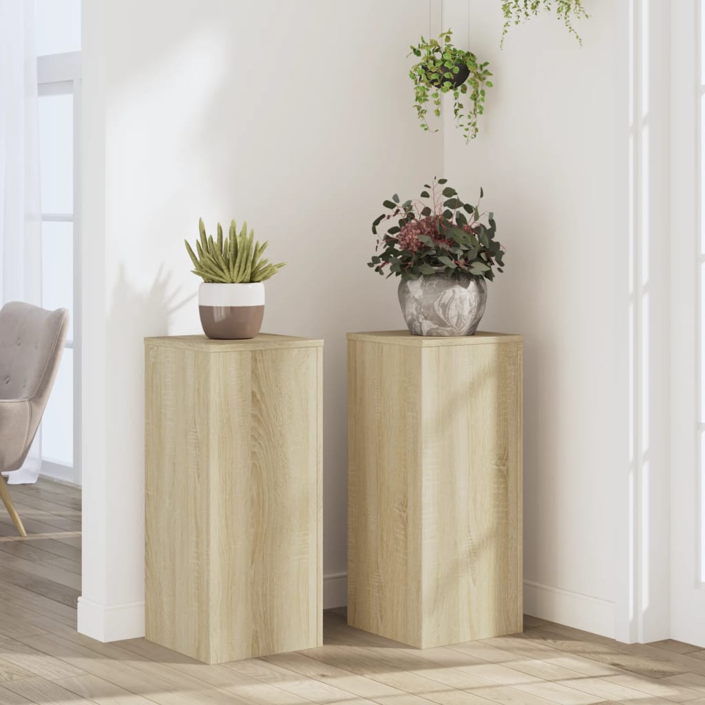 Plantenstandaards 2 st 30x30x70 cm bewerkt hout sonoma eiken is nu te koop bij PeponiXL, paradijselijk wonen!