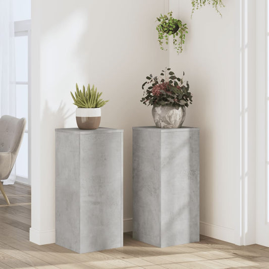 Plantenstandaards 2 st 30x30x70 cm bewerkt hout betongrijs is nu te koop bij PeponiXL, paradijselijk wonen!