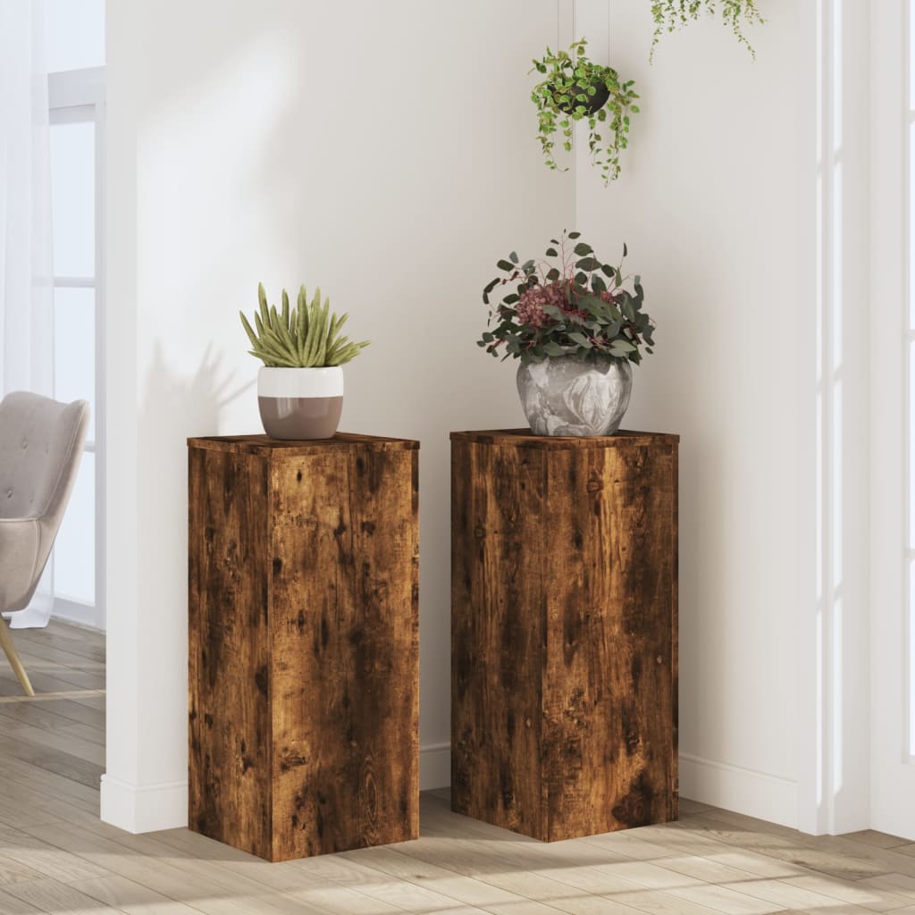 Plantenstandaards 2 st 30x30x70 cm bewerkt hout gerookt eiken is nu te koop bij PeponiXL, paradijselijk wonen!