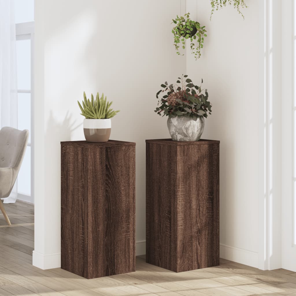 Plantenstandaards 2 st 30x30x70 cm bewerkt hout bruin eiken is nu te koop bij PeponiXL, paradijselijk wonen!