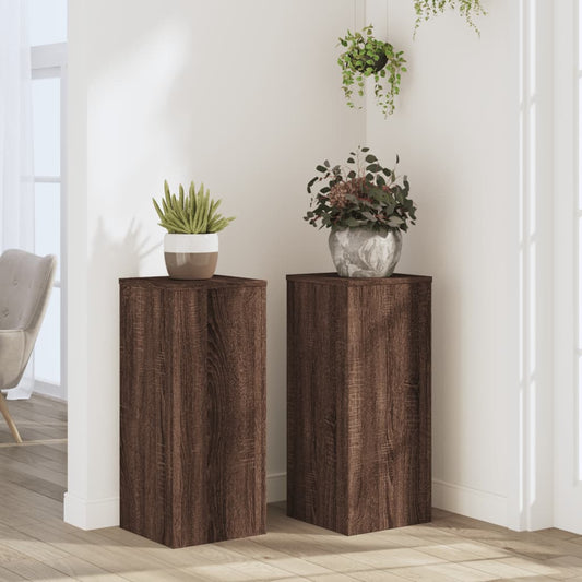 Plantenstandaards 2 st 30x30x70 cm bewerkt hout bruin eiken is nu te koop bij PeponiXL, paradijselijk wonen!