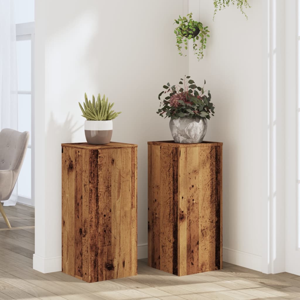 Plantenstandaards 2 st 30x30x70 cm bewerkt hout oud houtkleurig is nu te koop bij PeponiXL, paradijselijk wonen!