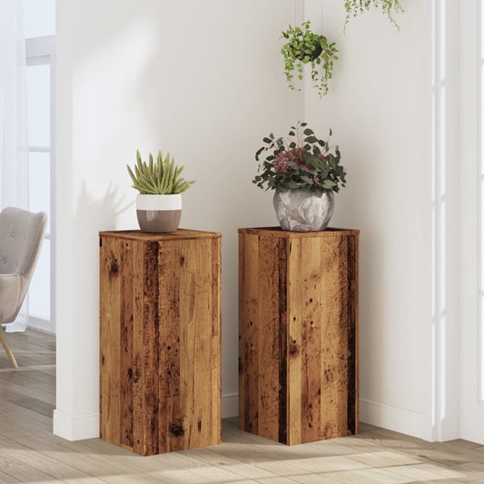 Plantenstandaards 2 st 30x30x70 cm bewerkt hout oud houtkleurig is nu te koop bij PeponiXL, paradijselijk wonen!