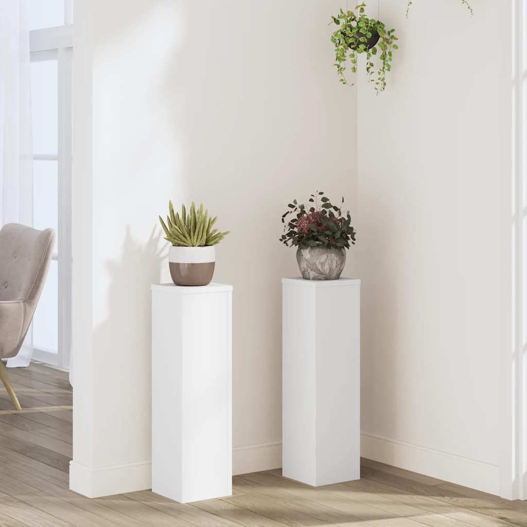 Plantenstandaards 2 st 17x17x60 cm bewerkt hout wit is nu te koop bij PeponiXL, paradijselijk wonen!