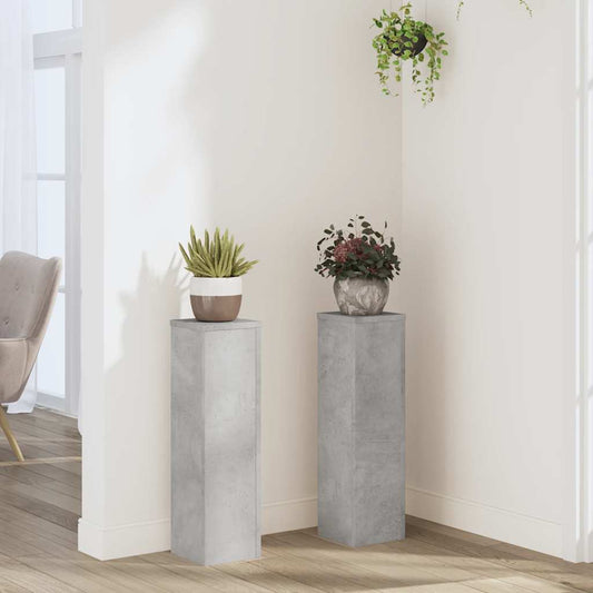Plantenstandaards 2 st 17x17x60 cm bewerkt hout betongrijs is nu te koop bij PeponiXL, paradijselijk wonen!