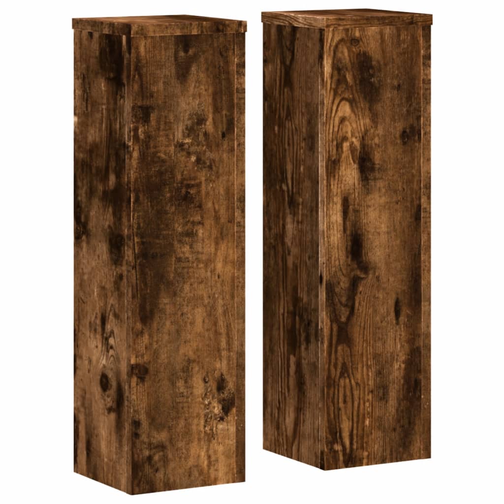 Plantenstandaards 2 st 17x17x60 cm bewerkt hout gerookt eiken is nu te koop bij PeponiXL, paradijselijk wonen!
